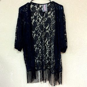 Mauve womans black Lace & Tassel Kimono size M